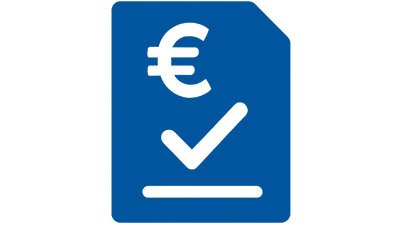 Icon Dokument mit Euro-Zeichen und Haken – Symbol für Kostenübernahme